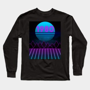 1980 Retro Sunset Neon Arcade 80s Design Long Sleeve T-Shirt